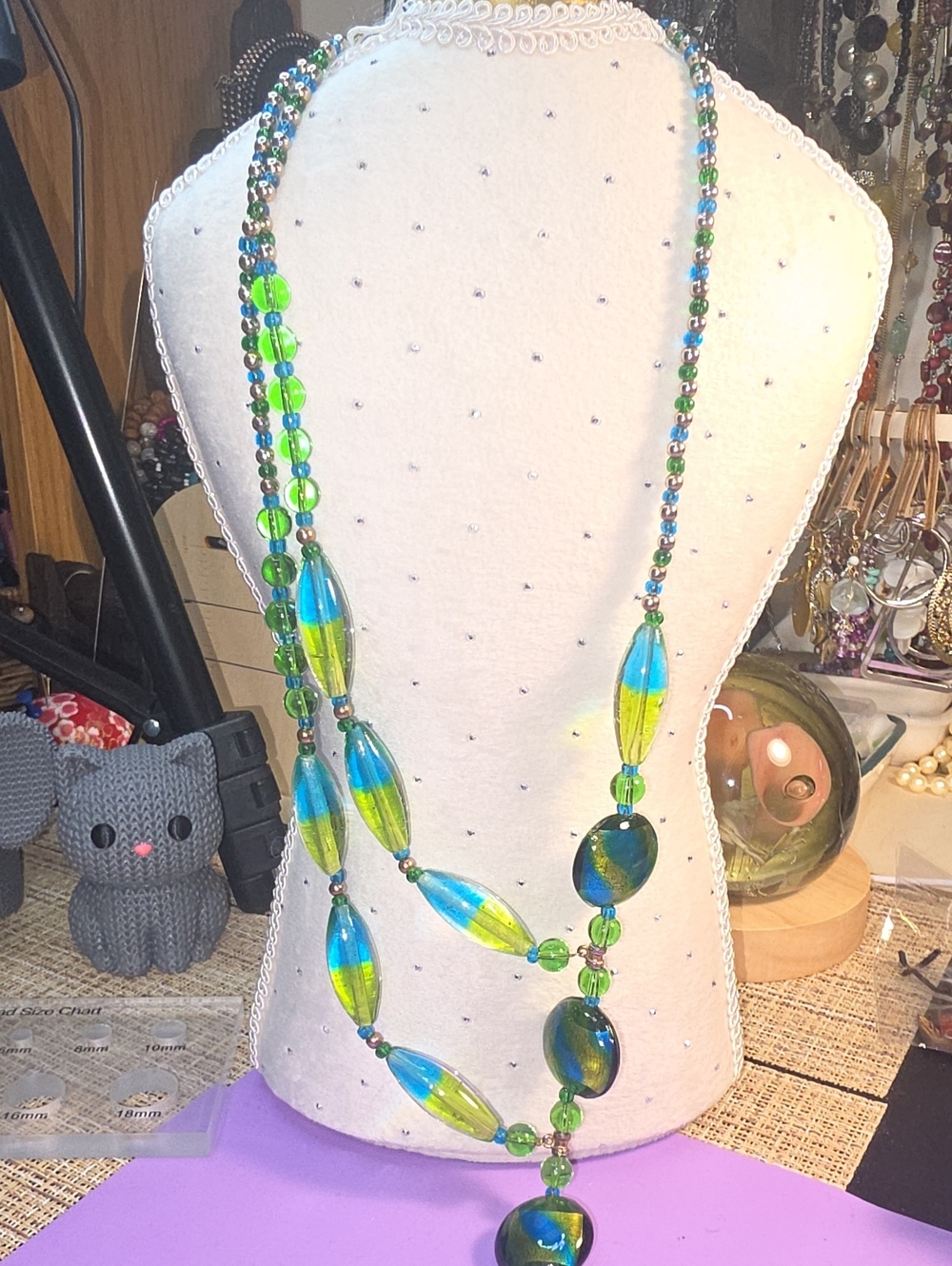 Handmade Green and Blue Glass Bead Long Necklace - Women Jewelry